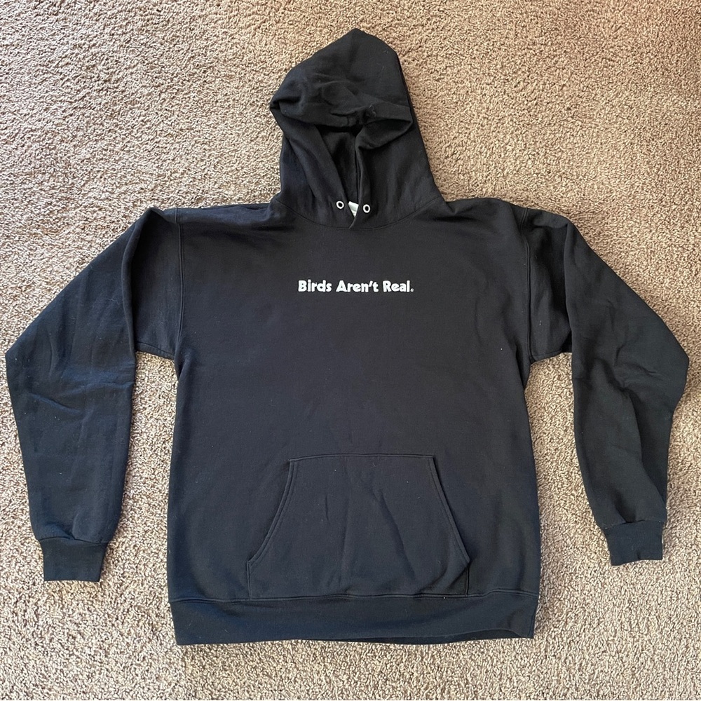 Black Embroidered Hoodie - Birds Aren't Real